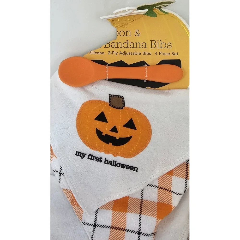 Lila and Jack My First Halloween Pumpkin Bandana Bib & Spoon Set 4 Piece Set NWT